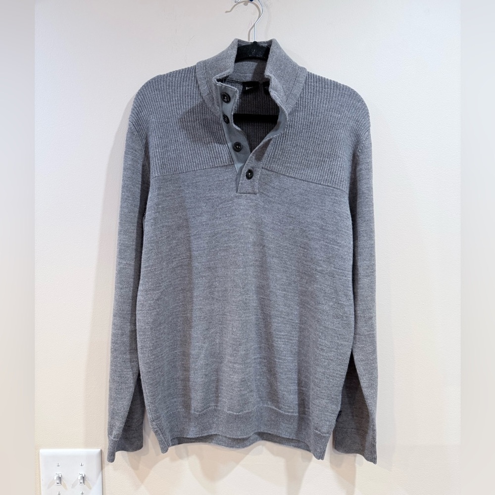 🔥NWOT Hugo Boss Men's Gray Sweater Size L 50% Virgin Wool🔥